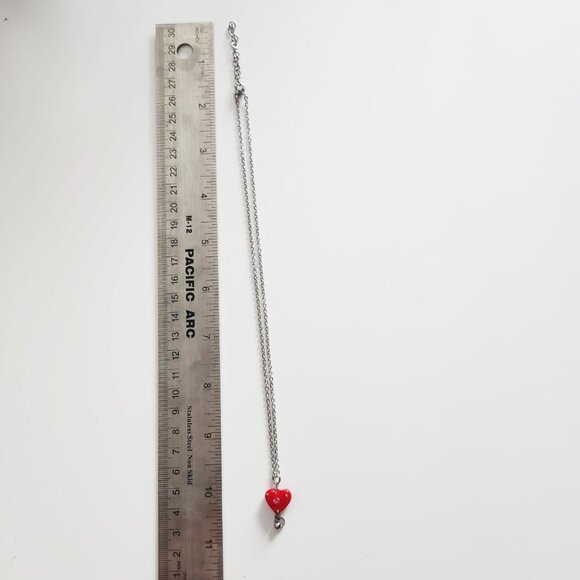 Vintage Antique red heart necklace ✦ 70s cottage flower silver necklace ✦ - Picture 6 of 9